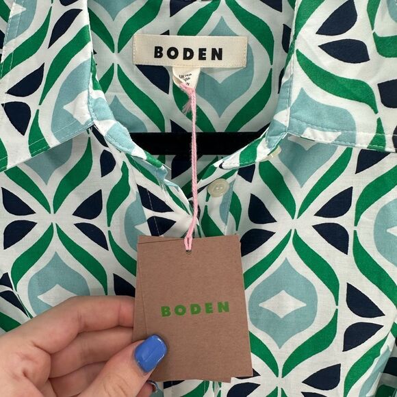 Boden Amy Sleeveless Shirt Dress Green Tambourine Diamond Wave Size 10P Petite - Picture 8 of 13